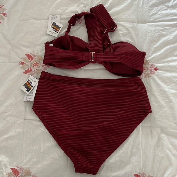 Time and Tru Maroon Two-Piece Bikini Swim Suit Size S (4-6) - Picture 4 of 14